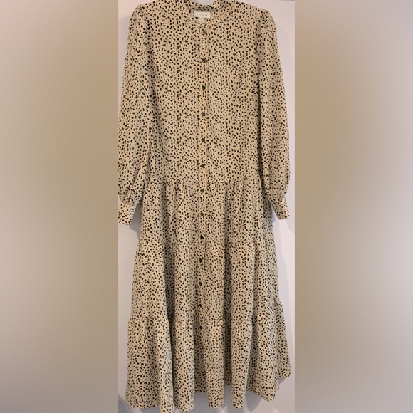 NWT, Topshop, Spotted Tiered Long Sleeve Midi Shirt Dress w/Drop Waist, Sz 8-10 - Picture 2 of 13